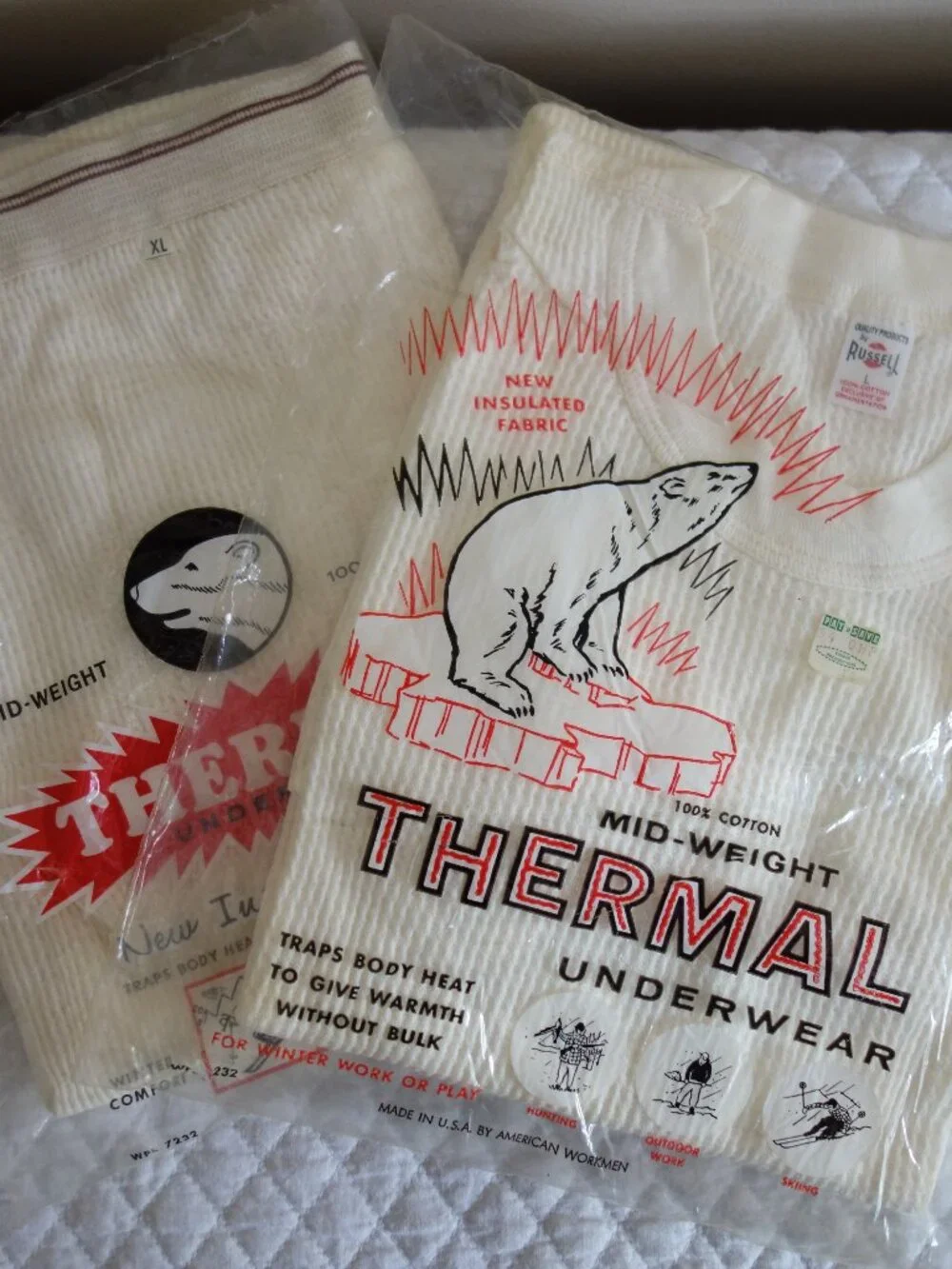 Vntg NIP New RUSSEL American Workmen USA Thermal Underwear Top (L) Bottom (XL)